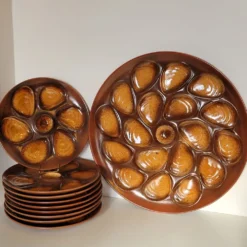 Service à huitres vintage faïence Salins France 9 assiettes et plat