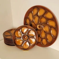 Service à huitres vintage faïence Salins France 9 assiettes et plat
