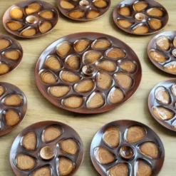 Service à huitres vintage faïence Salins France 9 assiettes et plat