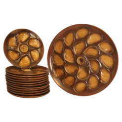 Service à huitres vintage faïence Salins France 9 assiettes et plat