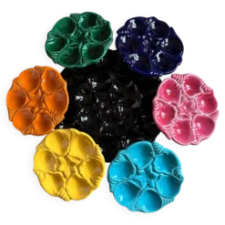 Service à huîtres coquillages Vallauris vintage 60/70 Majolique Modele