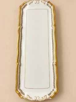 Service Limoges Porcelaine Dorée Style Louis XVI – Plat Tarte & Cake