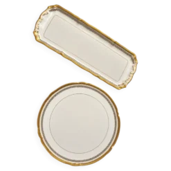 Service Limoges Porcelaine Dorée Style Louis XVI – Plat Tarte & Cake