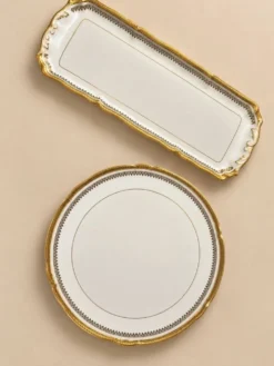 Service Limoges Porcelaine Dorée Style Louis XVI – Plat Tarte & Cake