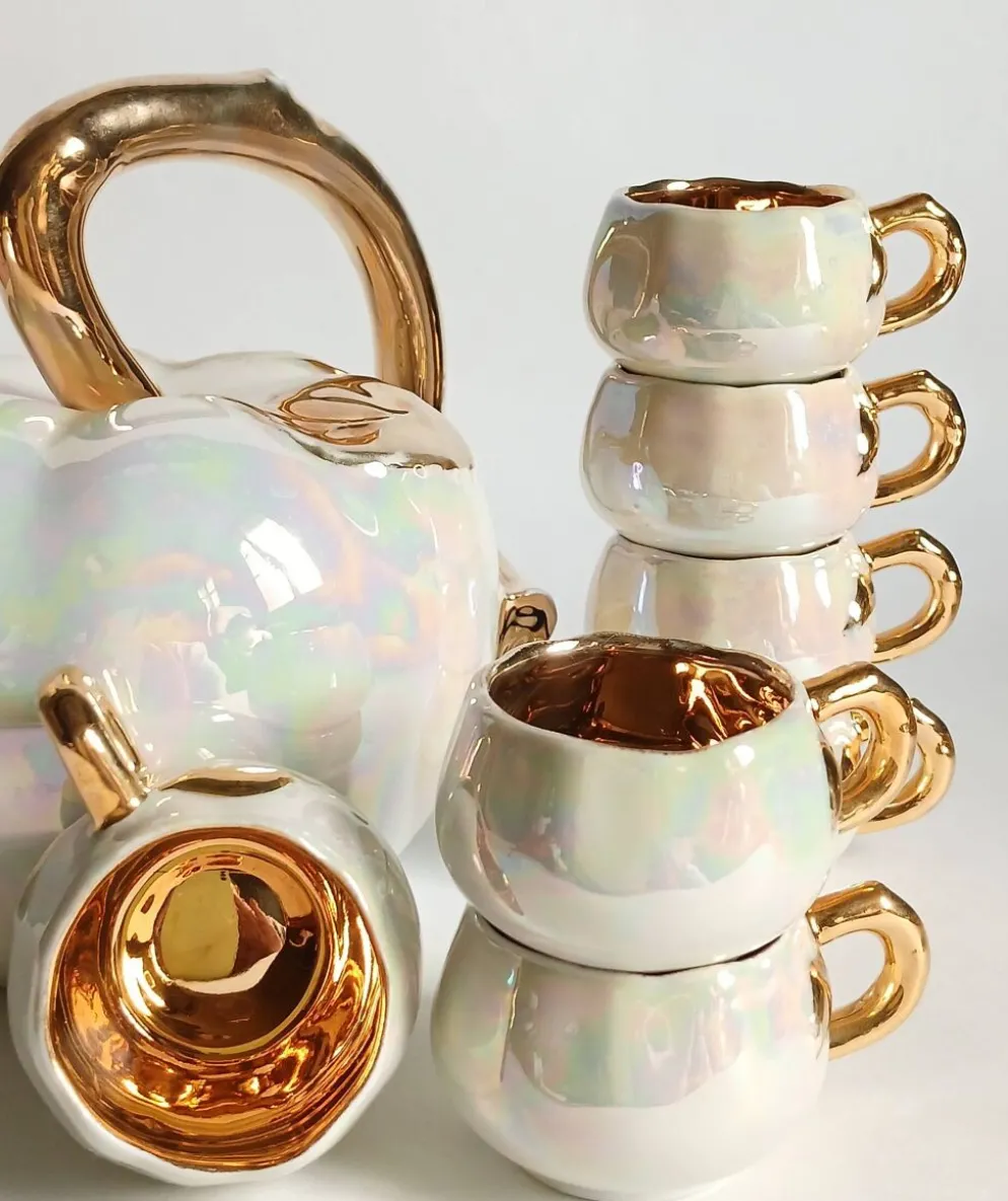 Service à liqueur fructiforme porcelaine ou dinette & son plateau miroir