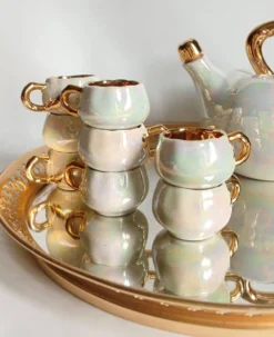 Service à liqueur fructiforme porcelaine ou dinette & son plateau miroir
