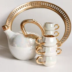 Service à liqueur fructiforme porcelaine ou dinette & son plateau miroir