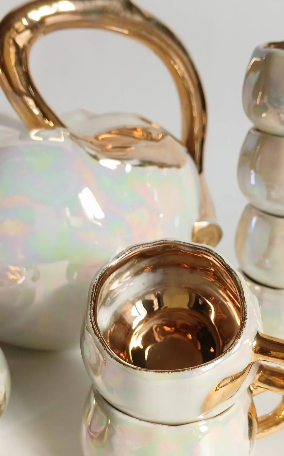 Service à liqueur fructiforme porcelaine ou dinette & son plateau miroir