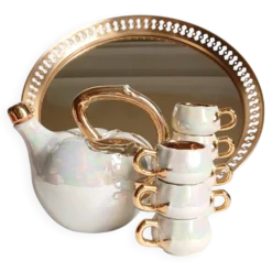 Service à liqueur fructiforme porcelaine ou dinette & son plateau miroir