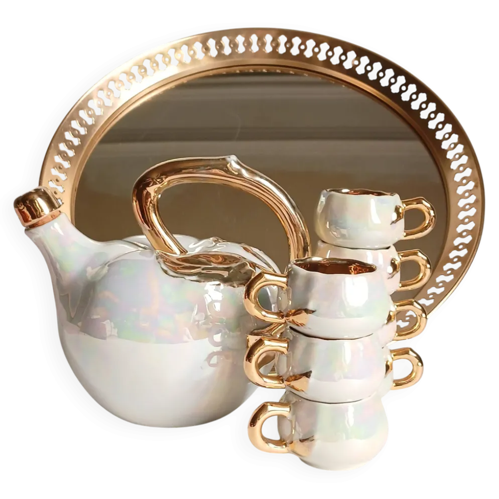 Service à liqueur fructiforme porcelaine ou dinette & son plateau miroir