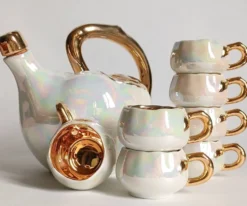 Service à liqueur fructiforme porcelaine ou dinette & son plateau miroir