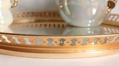 Service à liqueur fructiforme porcelaine ou dinette & son plateau miroir