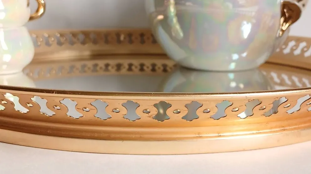 Service à liqueur fructiforme porcelaine ou dinette & son plateau miroir