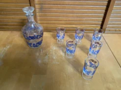 Service liqueur luminarc carafe + 6 verres verre moulé décor feuillage