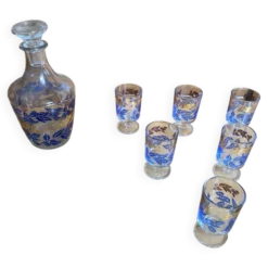Service liqueur luminarc carafe + 6 verres verre moulé décor feuillage