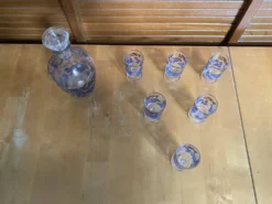 Service liqueur luminarc carafe + 6 verres verre moulé décor feuillage