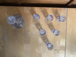 Service liqueur luminarc carafe + 6 verres verre moulé décor feuillage
