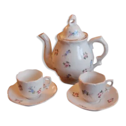 Service à moka en porcelaine fleurie peinte à la main