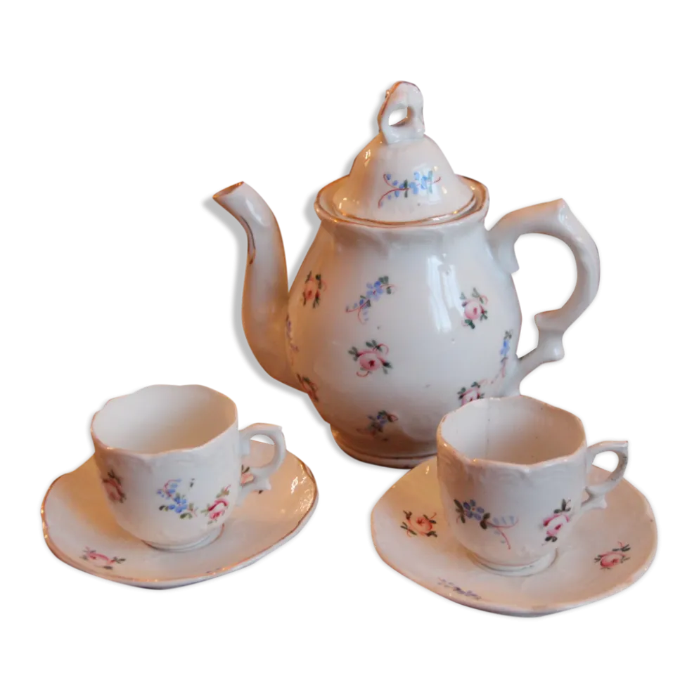 Service à moka en porcelaine fleurie peinte à la main