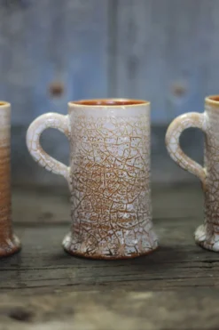 Service mug céramique Accolay effet craquelé X 4 , chope signée, art de la