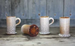 Service mug céramique Accolay effet craquelé X 4 , chope signée, art de la