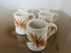 Service à orangeade en céramique craquelée, motif floral années 60