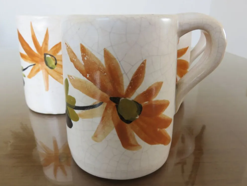 Service à orangeade en céramique craquelée, motif floral années 60