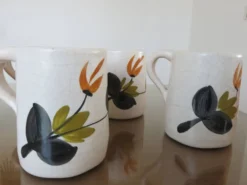 Service à orangeade en céramique craquelée, motif floral années 60