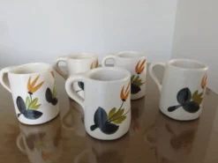 Service à orangeade en céramique craquelée, motif floral années 60