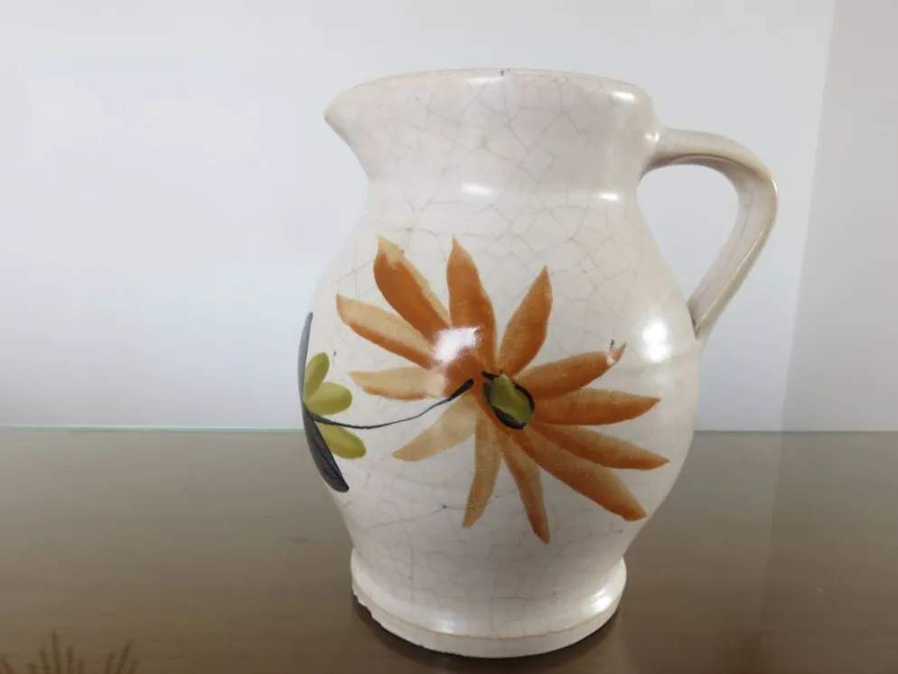 Service à orangeade en céramique craquelée, motif floral années 60