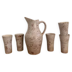 Service à orangeade en grès moucheté signé Farah, Vallauris années 1960-70