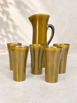 Service à orangeade vintage en céramique émaillée – Pichet Gladys & 5 verre