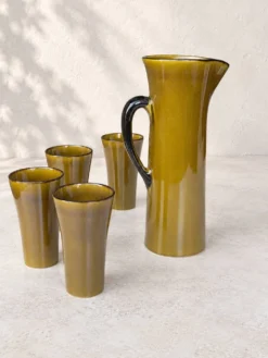 Service à orangeade vintage en céramique émaillée – Pichet Gladys & 5 verre
