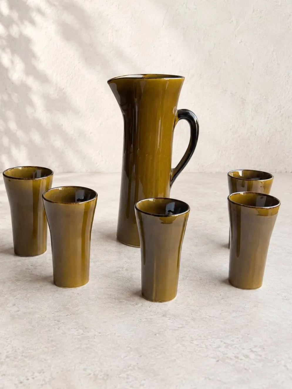 Service à orangeade vintage en céramique émaillée – Pichet Gladys & 5 verre