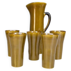 Service à orangeade vintage en céramique émaillée – Pichet Gladys & 5 verre