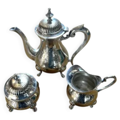 Service 3 pièces à thé, café en métal argenté orfèvre François Frionnet