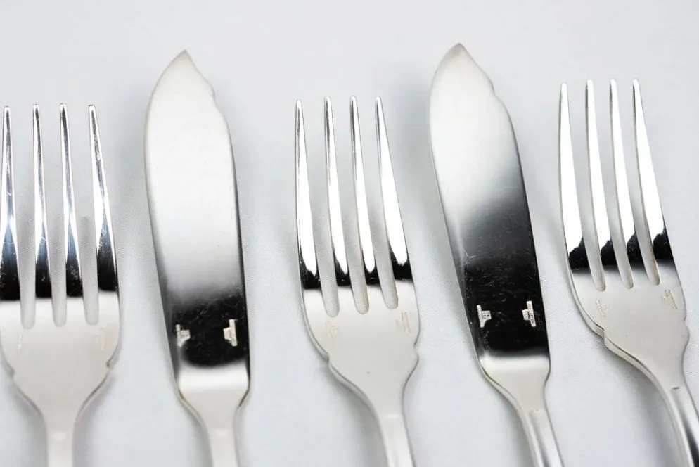 Service à poisson Christofle pour 12 — métal argenté, poinçons OC, coffret