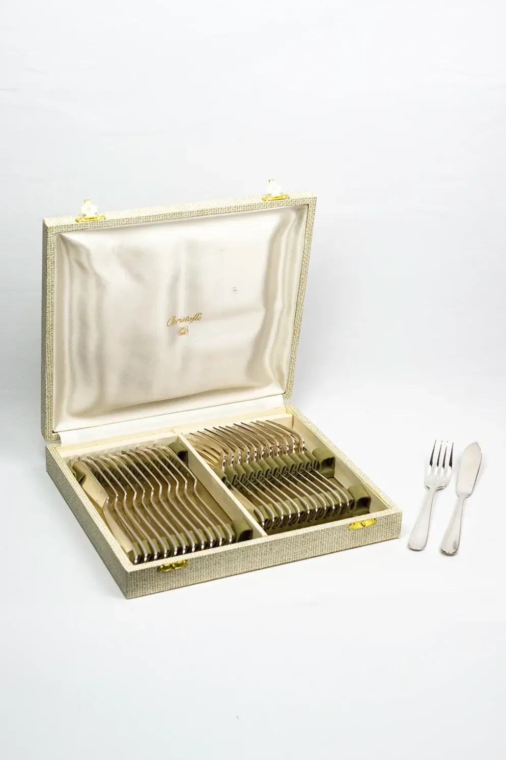 Service à poisson Christofle pour 12 — métal argenté, poinçons OC, coffret