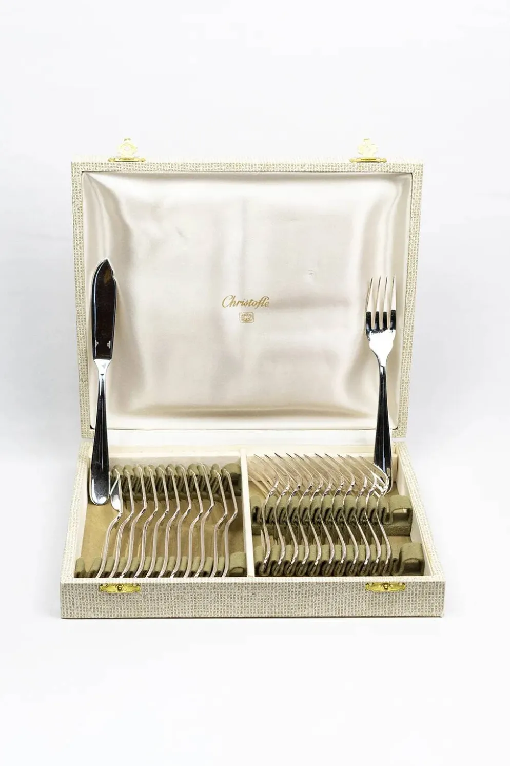 Service à poisson Christofle pour 12 — métal argenté, poinçons OC, coffret