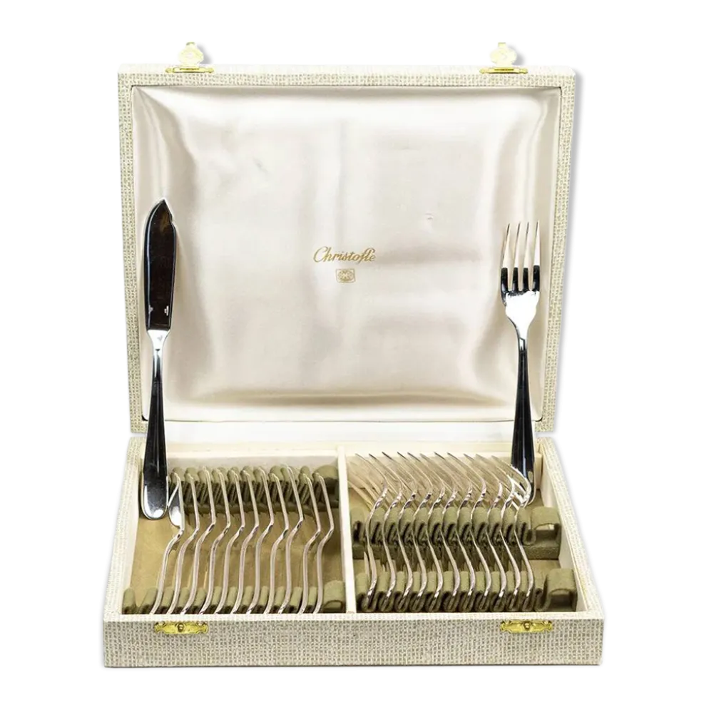 Service à poisson Christofle pour 12 — métal argenté, poinçons OC, coffret