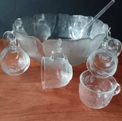Service à punch, saladier, 8 bols en verre vintage, Primavera Italie