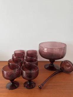 Service à punch vintage – Verre bullé artisanal, coupe ou louche
