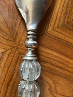 Service à salade vintage – métal argenté et poignées en verre soufflé
