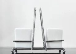 Service à sel et poivre vintage – Céramique blanche et métal chromé