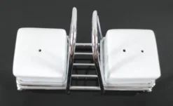Service à sel et poivre vintage – Céramique blanche et métal chromé