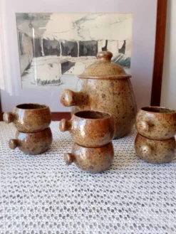 Service à soupe vintage en grès pyrité