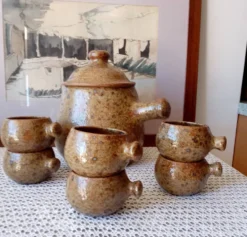 Service à soupe vintage en grès pyrité