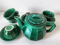 Service à thé Art déco vert émeraude – Théière et 6 tasses