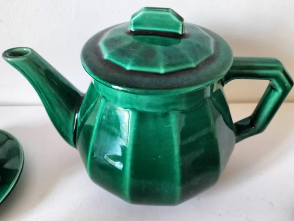 Service à thé Art déco vert émeraude – Théière et 6 tasses
