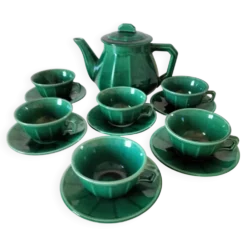 Service à thé Art déco vert émeraude – Théière et 6 tasses